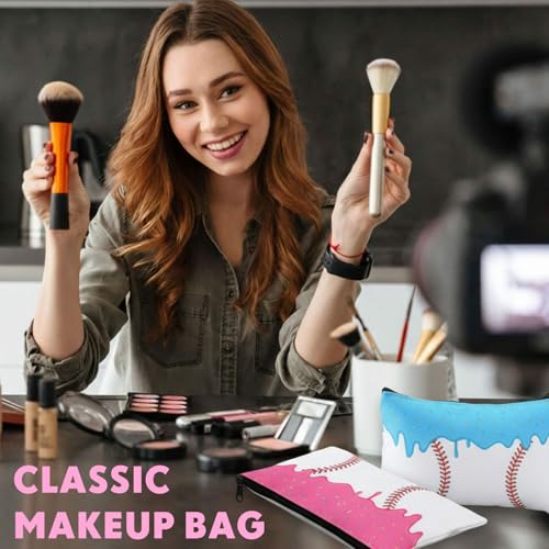 Eccliy 20 Pcs Ice Cream Drip Baseball Makeup Bags 8 x 5 Inch Baseball Cosmetic Bags Bulk Toiletry Pouch with Zipper Canvas Gifts for Women Team Players Sport Supplies - size: 8 x 5 Inch, style: Cream Baseball