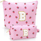 Personalized Initial Makeup Bag,Strawberry Print Preppy Cosmetic Toiletry Travel Bag,Trendy Letter Makeup Pouch for Teen Girls and Women,Holiday & Birthday Gift,2 Pack (B, Pink Strawberry) - style: B