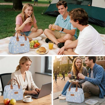 HOMESPON Insulated Lunch Bag for Women Men Adults Lunch Tote with Front Pocket Lunch Box Container Cooler Bag for Work Picnic (Blue Daisy) - color: Blue Daisy
