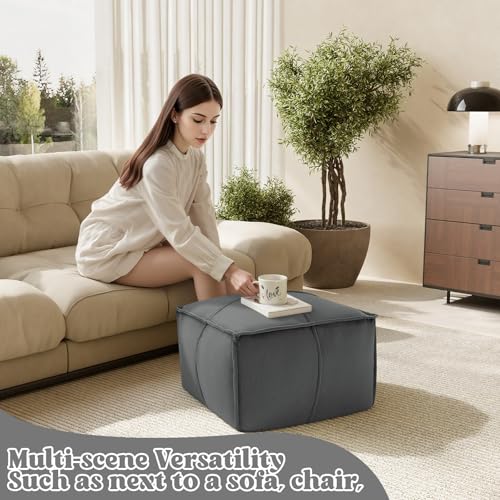 MeMoreCool Stuffed Round Pouf Ottoman Foot Rest, Floor Pouf Foot Stool with Soft Foam Chunk Filling, Small Round Ottoman Footstool Circle Footrest for Living Room - color: Piping Dark Grey