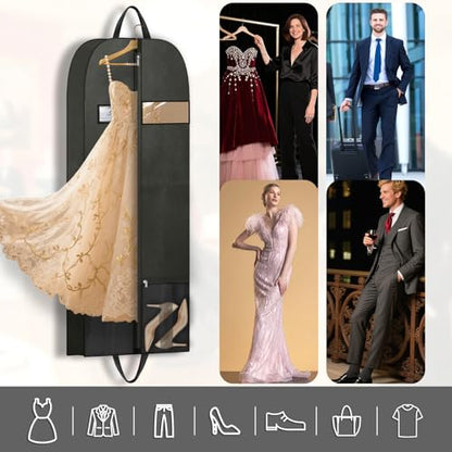 Long Garment Bag for Hanging Clothes Travel, 60'' Dress Bags for Gowns Long Dance Costumes Womens Coats, Suit Bag Clothes Cover for Closet Storage With Handles Pockets and Zipper, Black - size: 60" 1PK