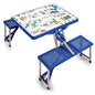 Picnic TIME Portable Folding Picnic Table with Seats for 4, Collapsible Aluminum Table with Benches & Umbrella Hole, Lightweight Foldable Table for Camping, Travel, Backyard, Tailgating | with Umbrella Hole - color: Play Town - Blue