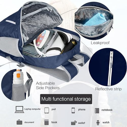 Waterproof Foldable Backpack Dry Storage Lightweight Daypack 35L Outdoor Backpack for Beach Men Women Dark Blue - color: Blue