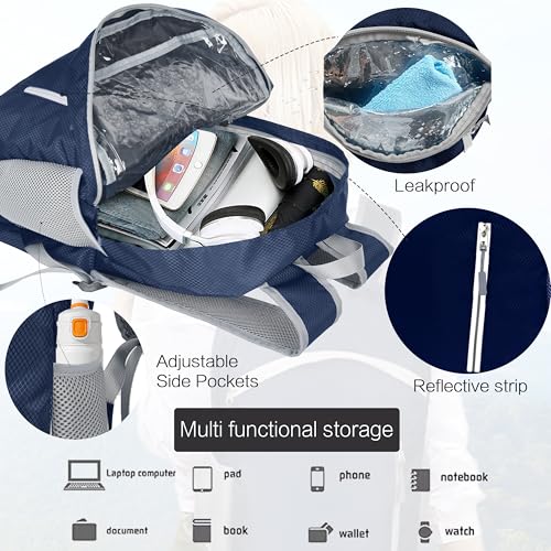 Waterproof Foldable Backpack Dry Storage Lightweight Daypack 35L Outdoor Backpack for Beach Men Women Dark Blue - color: Blue