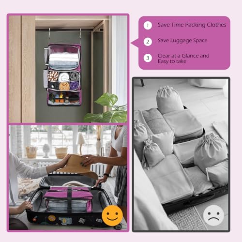 Surblue Hanging Shelves Travel Compression Packing Cube for Carry-on Luggage Suitcase Collapsible Transformable Garment Closet Organizers Large Capacity, Purple, XXL - color: Purple, size: XXL_14.96*11.47*22.83in
