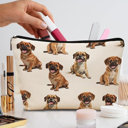 Puggle Dog Makeup Bag, Puggle Lovers Gifts Cosmetic Bag for Women, Dog Mom Lovers Owner Gifts for Women Christmas, Pet Lover Gift Zipper Travel Makeup Pouch for Purse - color: puggle