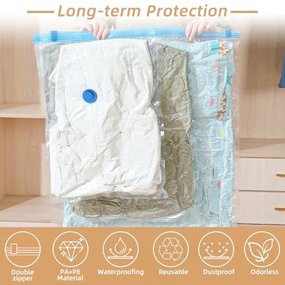 Travel Vacuum Bags with Rechargeable Pump,6 Pack Vacuum Storage Seal Bags for Clothing Suitcase Backpack, Space Saver Compression Clothes Storage Bag (6 Combo+ Electric Pump) - style: 6 Combo+ Electric Pump