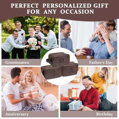 Janhavi Personalized Toiletry Bag for Men, Beach Vacation Travel Essentials, Waterproof Toiletry Bag with Hook, Laser Engraved Initials & Mountain, Shower Bag Birthday Gifts For Him (Dark Brown B) - color: Dark Brown, style: B