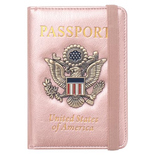 Coowayze US Passport Holder Wallet for Travel Men Women RFID Blocking Passport Cover Case, Waterproof Pink Leather Passport Book Protector with Vaccine Card Slot Travel Document Organizer - color: Pink