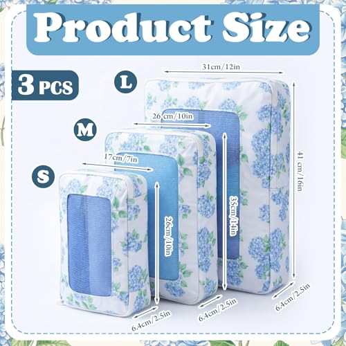 Shinylin 3 Pack Compression Packing Cubes for Travel 3 Size Clothing Bags with Mesh Window for Travel Home Underwear Clothes Accessories Organization Women (Blue Floral) - style: Blue Floral