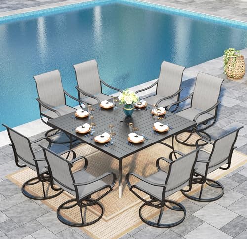 Sophia & William Outdoor Dining Set Patio Dining Sets Patio Table and Chairs Set 9 Pieces Square Outdoor Dining Table for 8 with Swivel Patio Set for Garden Pool All Weather Grey - color: Grey, size: 57.5" Square