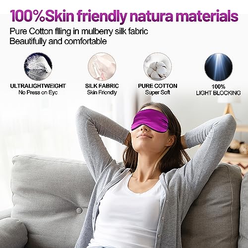 Sleep Mask, Silk Eye Mask for Sleeping with Adjustable Strap, Blindfold Eyeshade for Men & Women, Comfortable & Soft Eye Cover Eyeshade for Night Sleep (Purple) - color: Purple