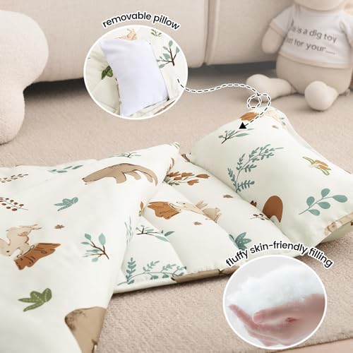 PHF Soft Toddler Nap Mat with Removable Pillow, Rollup Design Kids Sleeping Mat, Slumber Bags for Boys Girls, 50"x20" Toddler Sleeping Bag for Daycare Preschool Travel Camping, Woodland - color: Woodland