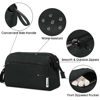 Narwey Makeup Bag Women Wide-open Make up Bag Travel Cosmetic Bag Organizer Toiletry Bag for Cosmetics Toiletries Accessories (Black) - color: Black