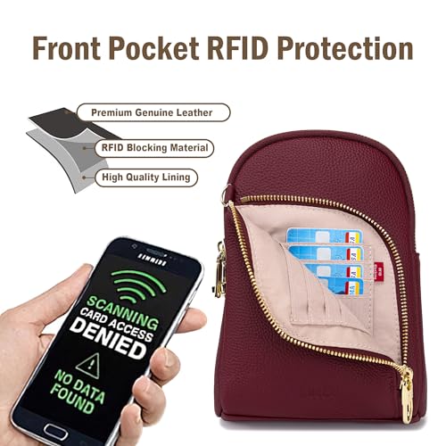 INICAT RFID Blocking Sling Bag, Anti Theft Crossbody Bag for Women Compact Travel Purses Leather - color: Red