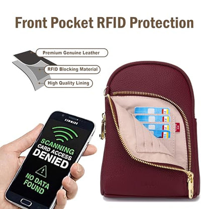 INICAT RFID Blocking Sling Bag, Anti Theft Crossbody Bag for Women Compact Travel Purses Leather - color: Red