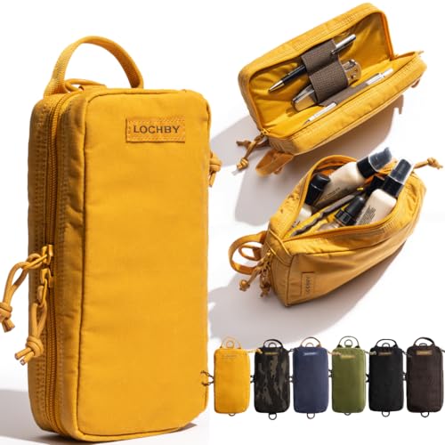 LOCHBY® Venture Pouch | Multipurpose Tactical Tool Bag | Water Resistant Waxed Canvas | Dual-Sided Zipper Pouch | for Motorcycle, Bike, EDC, Pen, Pencil, Art, Tech & Travel - color: Mustard, size: Regular