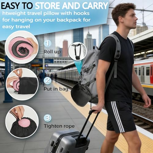 Travel Neck Pillow- 360° Ergonomic Memory Foam Travel Neck Pillow Airplane,Premium Breathable Relief Neck Pain for Long Flights,Car & Office（Pink - color: Pink