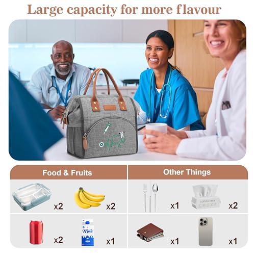 LOKASS Nurse Lunch Bag for Women, Embroidered Lunch Box with Special Nursing Design, Insulated Lunch Tote Ideal for Nurse Gifts, Neutral Grey - color: Gray - Medical ECG