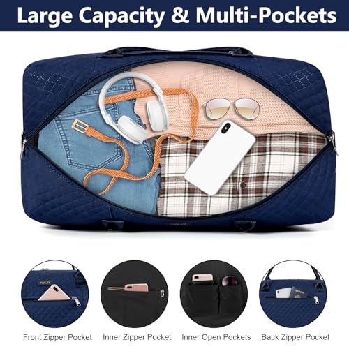 ITIEZY Weekender Overnight Bag for Women - Large Travel Duffel Bag with Shoe Compartment, Gym Duffel Bag Hospital Bag Carry On Tote Bags for Airplanes with Crossbody Bag Toiletry Bag 3Pcs Set - color: 9a-Blue