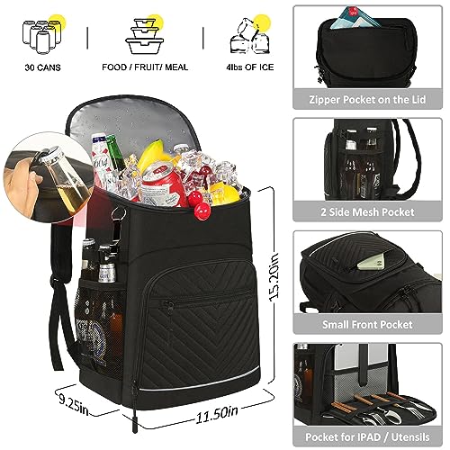 Cooler Backpack Insulated Leakproof Waterproof Backpack Cooler Bag 30/45 Cans, Large Capacity Lightweight Travel Camping Beach Backpack Cooler Ice Chest for Men and Women - color: black, size: 30 Cans