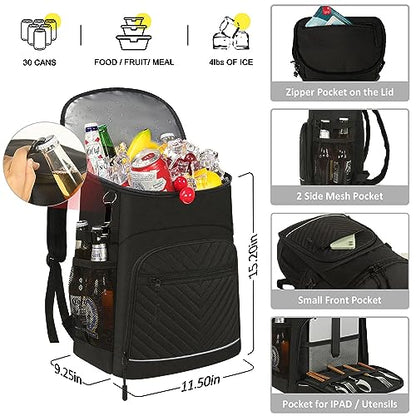Cooler Backpack Insulated Leakproof Waterproof Backpack Cooler Bag 30/45 Cans, Large Capacity Lightweight Travel Camping Beach Backpack Cooler Ice Chest for Men and Women - color: black, size: 30 Cans