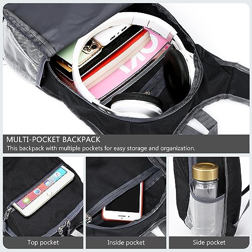 Esup 15L Lightweight Hiking Backpack Foldable Small Travel Backpack Packable Camping Backpack for Women Men (Black) - color: Black