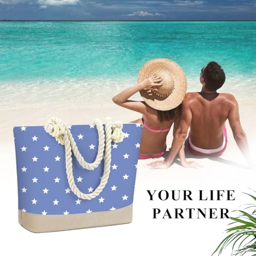 Fokongna Tote Bag For Women, Beach Bag Best Friend Travel Birthday Gifts, Travel Parties Vacation Shopping Essentials - color: Navy White Stars