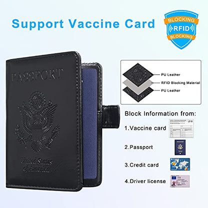 ACdream Unisex Faux Leather Passport and Vaccine Card Holder, Black, RFID Blocking, 20 Inches - color: Black