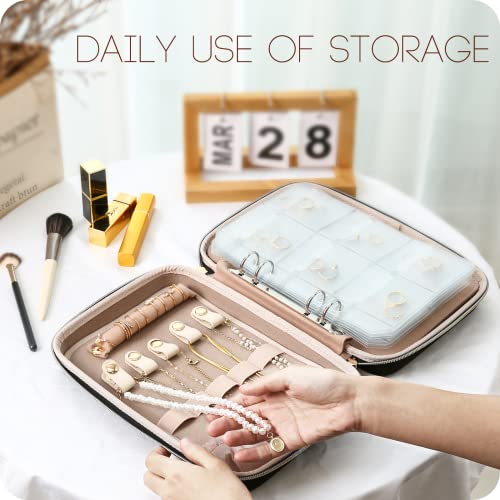 ProCase Large Travel Jewelry Organizer Case, Jewellery Home Storage Book Ring Binder with Clear Pockets for Presentation, Zippered Pouch Bag for Earrings Necklaces Bracelets -Black - color: Black, size: Large, Loose-leaf