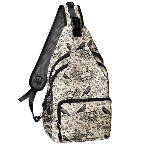 Gothic Floral Skull Sling Bag for Women Men, Sling Backpack Chest Daypack Crossbody Bag for Travel Outdoor Hiking - color: Color 13