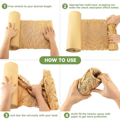 Honeycomb Packing Paper Wrap 15''x820', Substitute Alternative for Bubble Cushioning Wrap for Moving Shipping Packaging, Recyclable Moving Supplies with 48 Fragile Sticker Labels - size: 15''x820'
