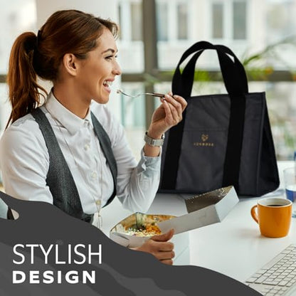 VonNova Women’s Insulated Lunch Bag – Cute Large 7L Lunch Tote for Office – Durable Small Lunch Box for Women with Premium Cooler Insulation – Stylish Lunchbox for Adults, Nurses & Teachers - color: Noirra