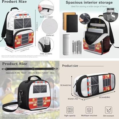 3pcs Kids Boys Backpack Sets with Reusable Insulated Lunch Box Big Capacity Pen Case Set,Car Daypack for Elementary Primary,Back to School Supplies - color: Car