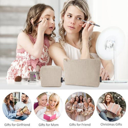 MAGEFY Makeup Bag Small Cosmetic Bag for Women - color: Beige-2pcs-Small+Large