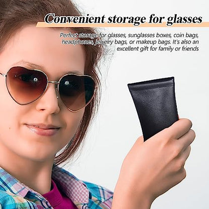 Xuhal 8 Pcs Leather Glasses Case Sunglasses Pouch Eyeglass Case Soft Squeeze Top Portable Travel Glasses Sleeve for Women Men - color: Black, style: Modern