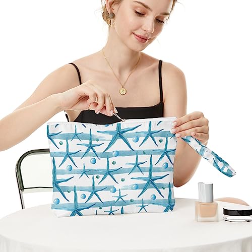 Fokongna Wet Bag Travel Wet Dry Bag for Swimsuit Beach Pool Diapers Dirty Yoga Gym Clothes Zipper Pouch for Women Sister Friends Ocean Sea Shells Beach Starfish Gifts - color: Starfish & Bubbles