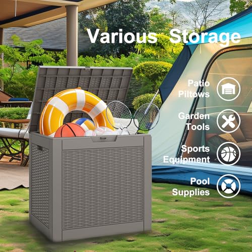 NUNU LAB Outdoor Storage Box 31 Gallon,Waterproof Indoor Outside Deck Boxes,Backyard Storage Bin for Package Delivery,Garden Tools,Patio Cushions,Pool Accessories,Storage Bench Lockable Lid,Tool Box - color: Rattan Beige, size: 31 Gallon