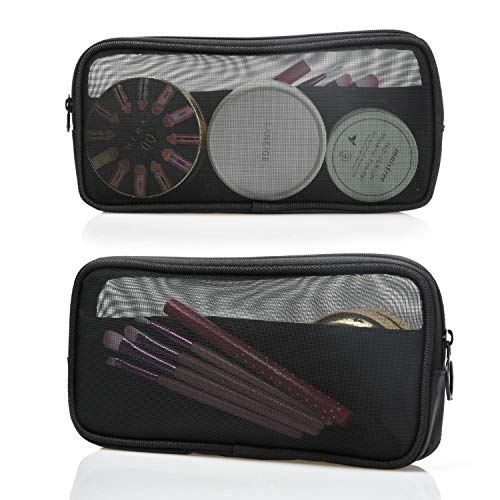 Patu Mesh Travel Toiletry Bag, Transparent Standing Pouch, Portable Shaving Washing Kits Organizer, Personal Care Trip Case, Pack of 2 (Size M), Black - size: Medium (Pack of 2)