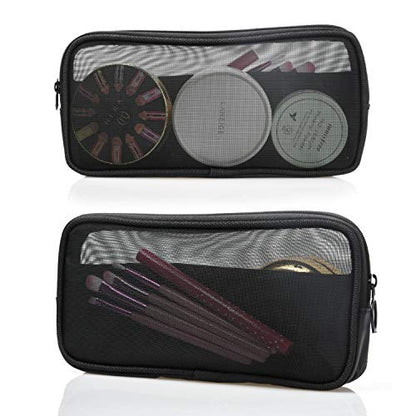 Patu Mesh Travel Toiletry Bag, Transparent Standing Pouch, Portable Shaving Washing Kits Organizer, Personal Care Trip Case, Pack of 2 Sizes (S/M), Black - size: S & M (2 pcs)