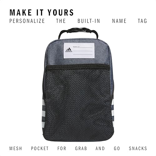 adidas Santiago Lunch Bag Cooler for Women and Men, Insulated Food Container Box with Mesh Pocket, Twill Onix Grey/Black/3.0, One Size - color: Black/White/3