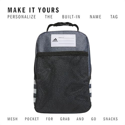 adidas Santiago Lunch Bag Cooler for Women and Men, Insulated Food Container Box with Mesh Pocket, Twill Onix Grey/Black/3.0, One Size - color: Black/White/3