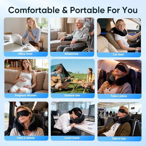 Travel mat - Inflatable Bubble Design, Used for car/Office/Airplane seat Cushion, Equipped with Storage Bags. Ergonomically Designed 3D Inflatable airbag, Including Neck Pillow kit (U-Shaped) - size: U-shaped