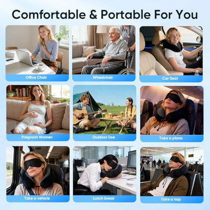 Travel mat - Inflatable Bubble Design, Used for car/Office/Airplane seat Cushion, Equipped with Storage Bags. Ergonomically Designed 3D Inflatable airbag, Including Neck Pillow kit (U-Shaped) - size: U-shaped