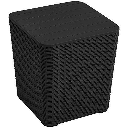 YITAHOME Outdoor Coffee Table with Extra Storage 11.5 Gallon Resin Rattan Side Table for Patio Decor,Cushions(Black) | Extra Storage