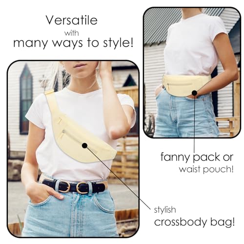 MAXTOP Large Crossbody Fanny Pack with 4-Zipper Pockets,Gifts for Enjoy Sports Festival Workout Traveling Running Casual Hands-Free Wallets Waist Pack Phone Bag Carrying All Phones - color: Pale Yellow, style: Large Fanny Pack(4 Zipper Pockets)