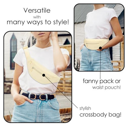 MAXTOP Large Crossbody Fanny Pack with 4-Zipper Pockets,Gifts for Enjoy Sports Festival Workout Traveling Running Casual Hands-Free Wallets Waist Pack Phone Bag Carrying All Phones - color: Pale Yellow, style: Large Fanny Pack(4 Zipper Pockets)