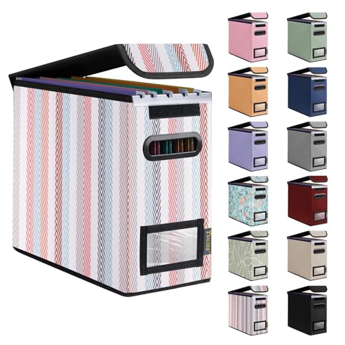 BALEINE File Organizer Box with Lid, Collapsible File Folder Organizer with Plastic Slide, Hanging File Folder Box for Office Document Storage (1 Pack, Color Stripe, S) - color: Color Stripe, size: 1 Pack (Slim)