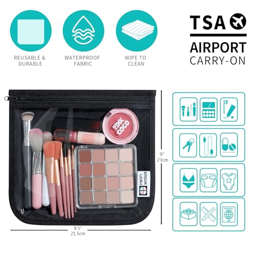HIONXMGA TSA Approved Toiletry Bag, Set of 3 Clear Travel Toiletry Bag Quart Size Zipper Travel Pouch, Waterproof Makeup Cosmetic Bag for Women Men Kids Toiletries Carry on, Black Large - color: Black, 3 Large