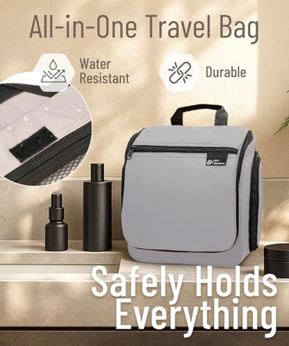 D&D Wanderlust D&D Hanging Travel Toiletry Bag for Men and Women – Cosmetics, Makeup and Toiletries Organizer Kit with 10 Compartments - color: Light Gray Medium